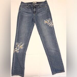 J. Jill Blue Straight Leg Jeans with Floral Embroidery
